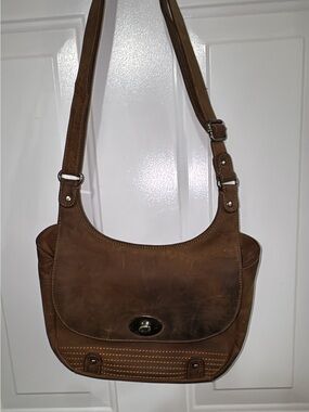Adrian Klis Brown Leather saddle style Bag. Made in Canada. Beautiful patina
